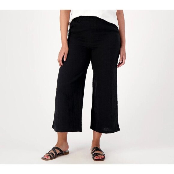 Susan Graver Soleil Regular Gauze Wide Leg Crop Beach Pant Black,XXS - Picture 1 of 1